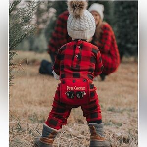 Lazy One Bear Cheeks Infant Plaid Onesie Flapjack